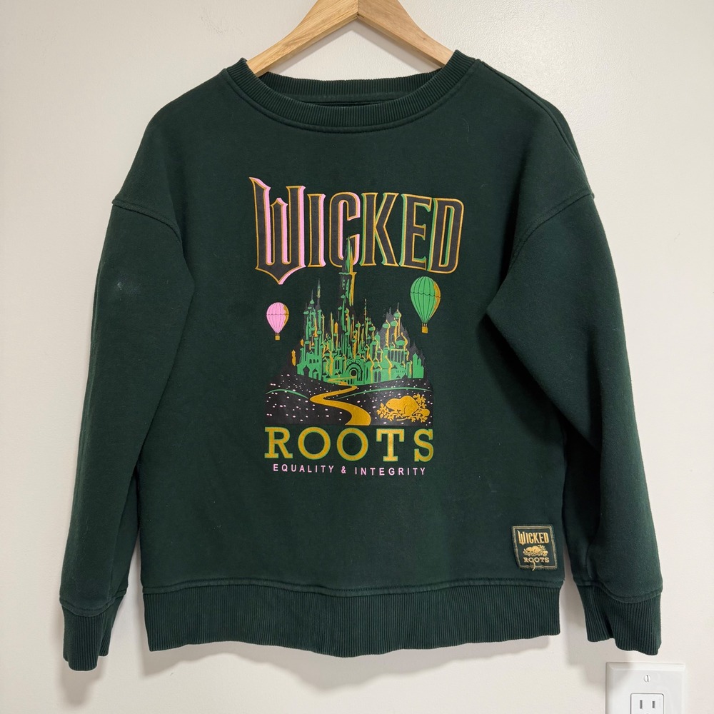 Roots Wicked Graphic Sweatshirt Kids XL Green Emerald City Broadway Pullover
